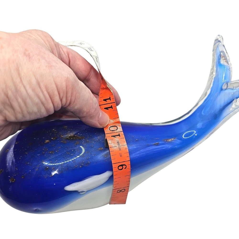 Large Blue Art Glass Whale Figurine Coastal Beach House Ocean Decor 9" Length - Picture 9 of 10